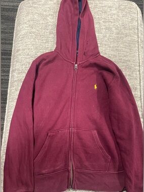 Ralph Lauren Kids Burgundy Full-Zip Hoodie with Yellow Pony
